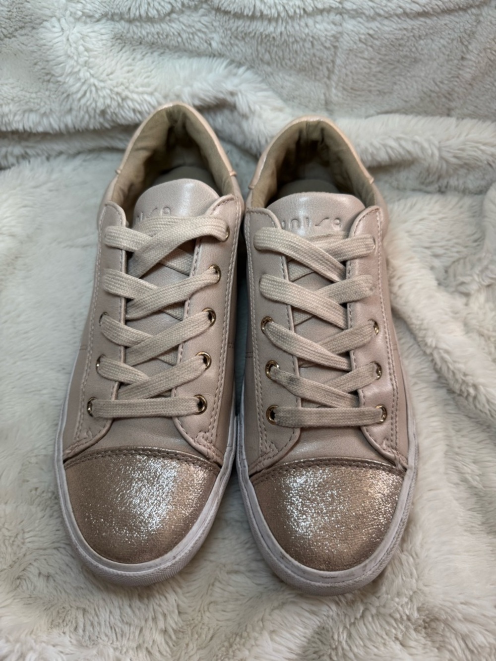 Unisa Rose Gold Glitter Toe Lace-Up Sneakers